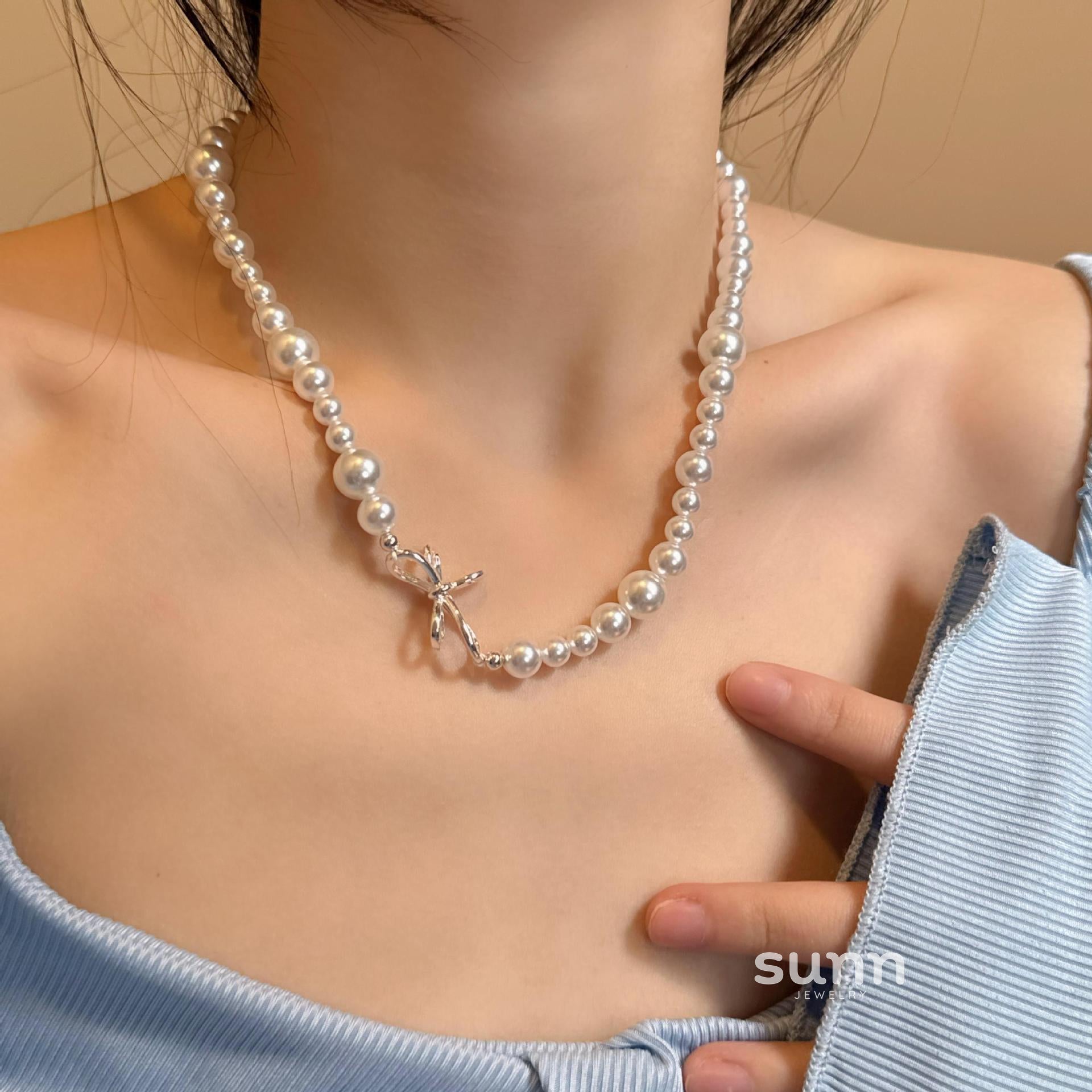 Harlo Pearl Bow Necklace [T835I3AB]