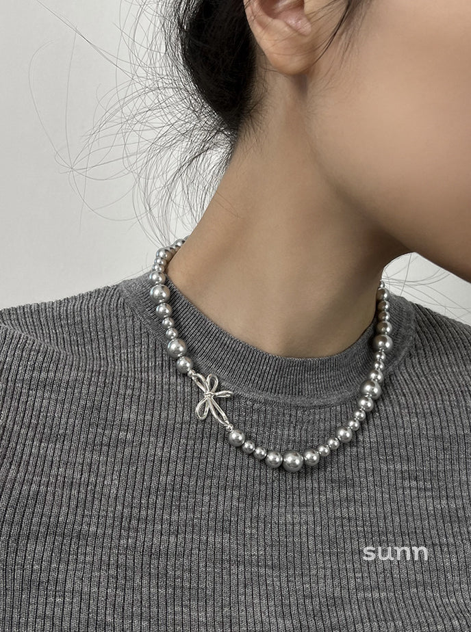 Harlo Pearl Bow Necklace [93IODKKJ]
