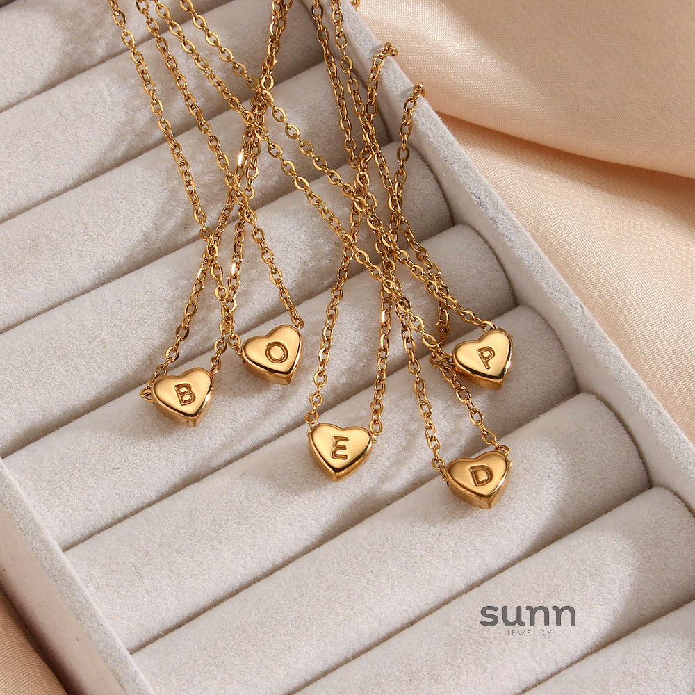 Harmonii Dainty Heart Initial Necklace [C9TOAKDS]