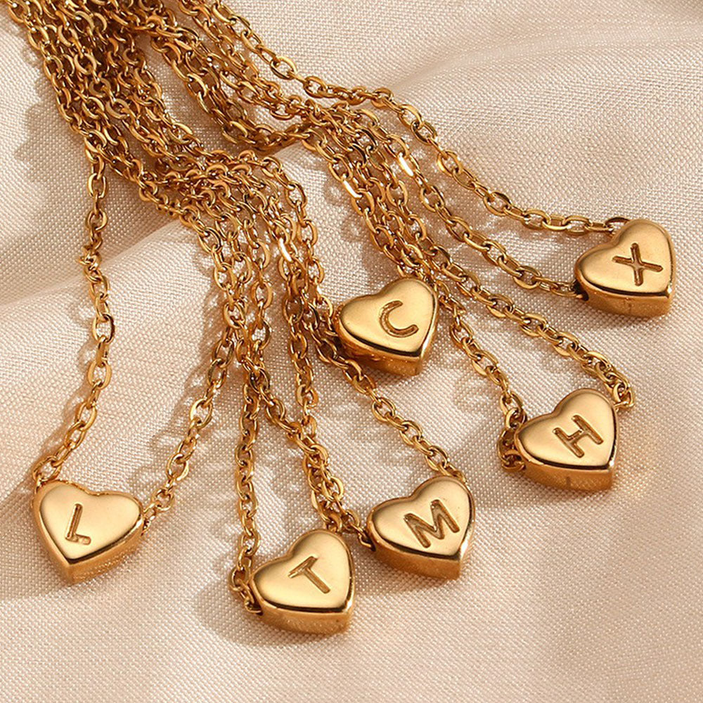 Harmonii Dainty Heart Initial Necklace [C9TOAKDS]
