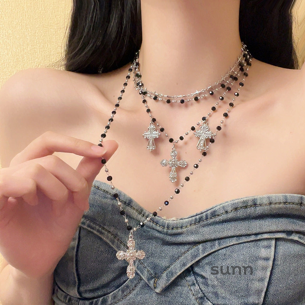 Hasset Y2K Beaded Cross Necklace [AY4UC86E]