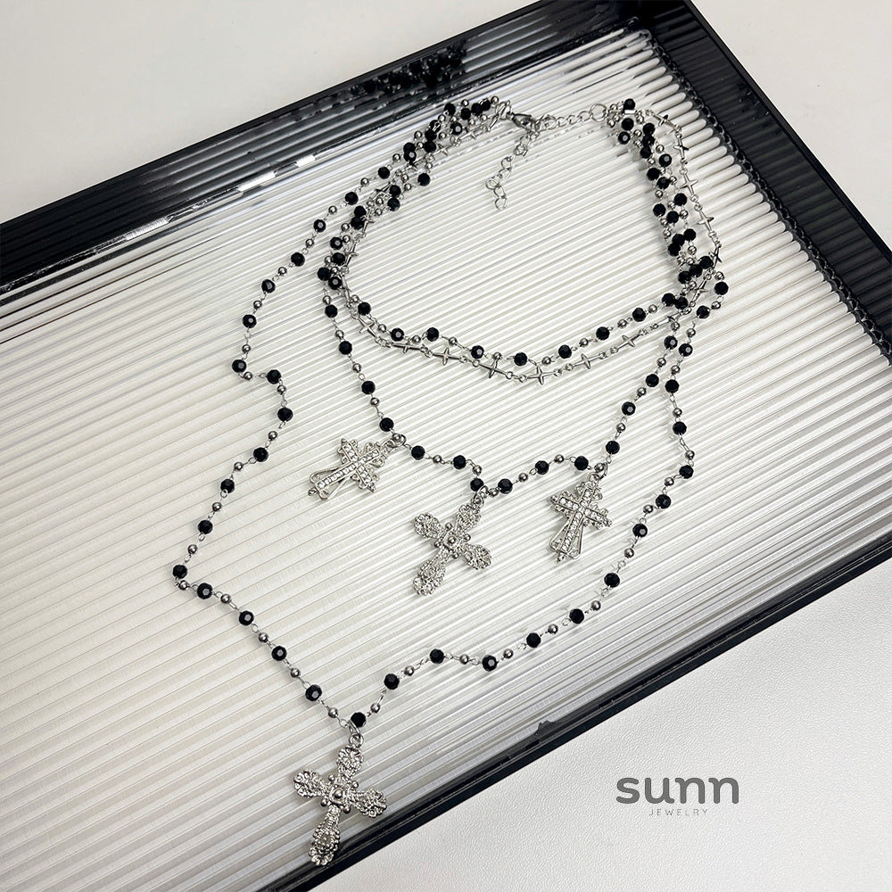 Hasset Y2K Beaded Cross Necklace [035B7JVM]