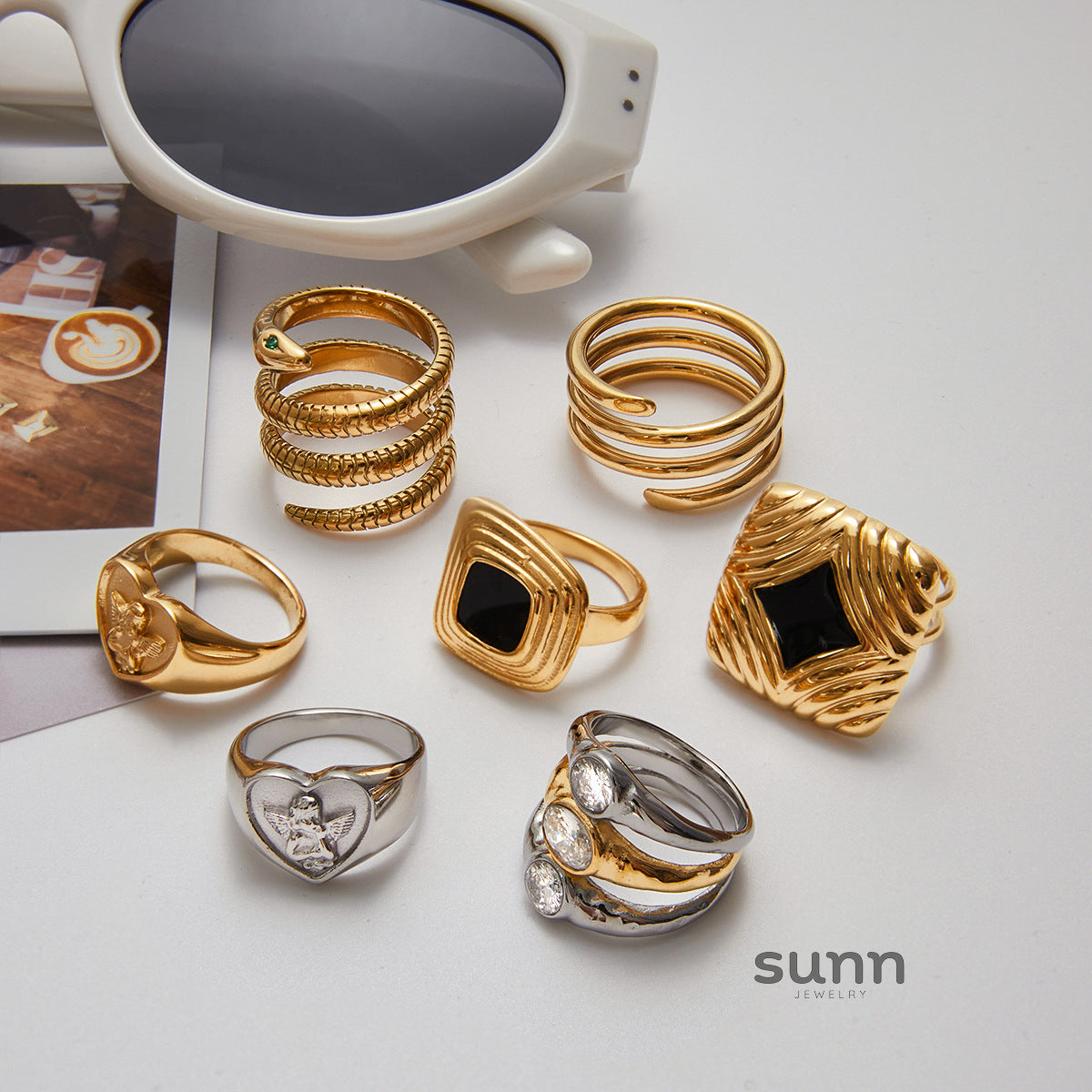 Haydee Geometric Zircon Rings [KSBG4HXF]