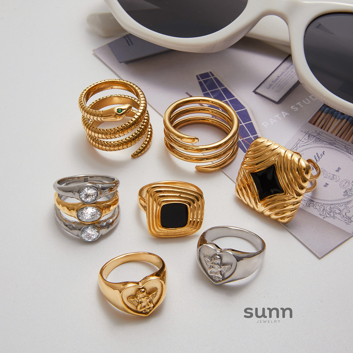 Haydee Geometric Zircon Rings [F72L19W5]