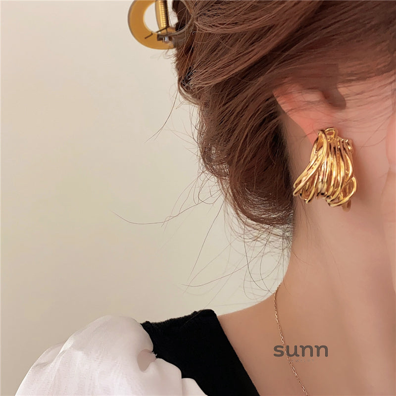 Haylen Sculptural Metal Drop Earrings [LPMZ380X]