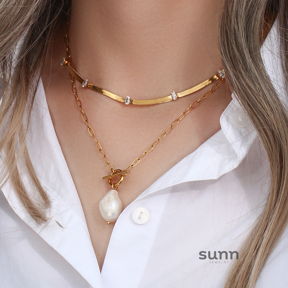 Hazel Baroque Pearl Paperclip Necklace [8Q85ON9U]