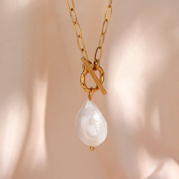 Hazel Baroque Pearl Paperclip Necklace [5ZPJAY4V]