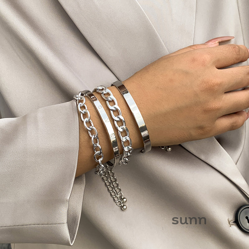Hazel Stackable Metal Bracelets Set