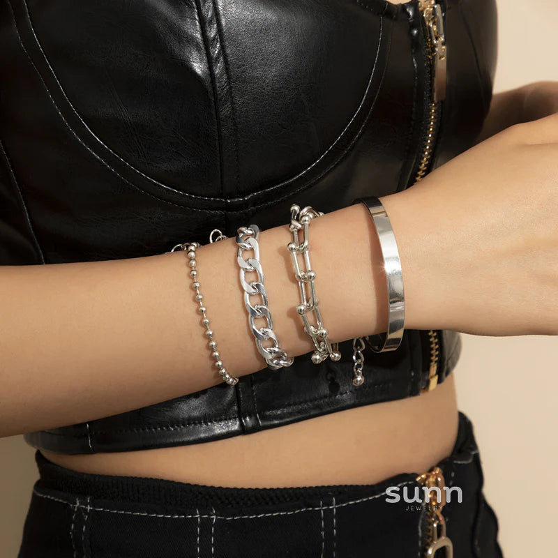 Hazel Stackable Metal Bracelets Set