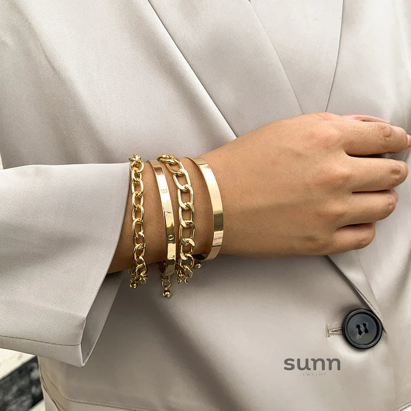 Hazel Stackable Metal Bracelets Set