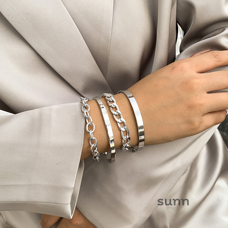 Hazel Stackable Metal Bracelets Set