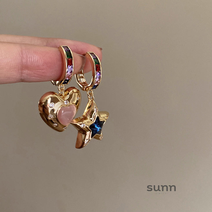 Hazelgrace Asymmetrical Star Heart Earrings [G2QNPTL4]