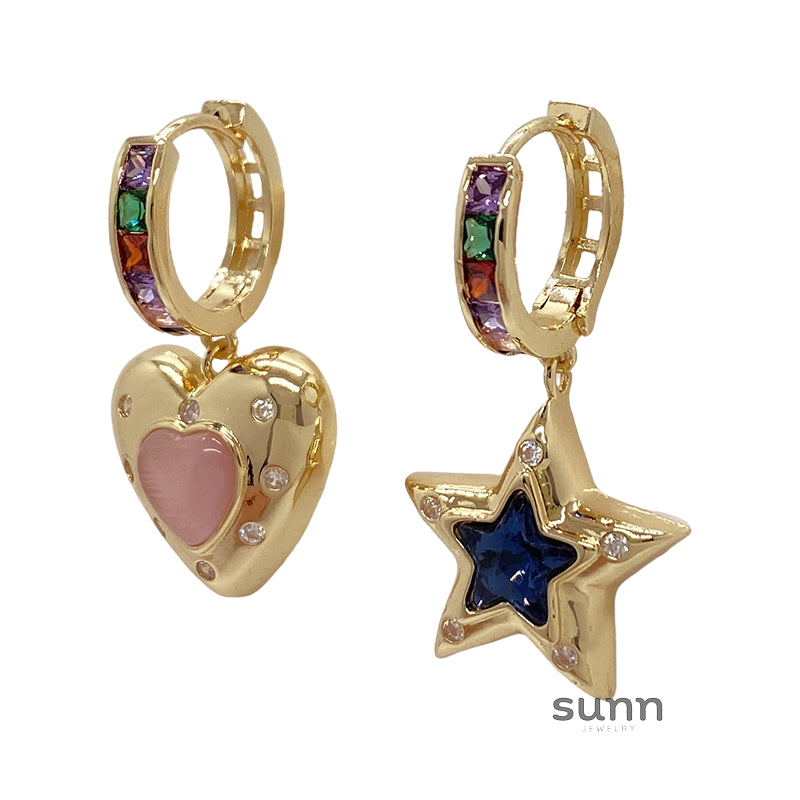 Hazelgrace Asymmetrical Star Heart Earrings [WXQ3ILUY]