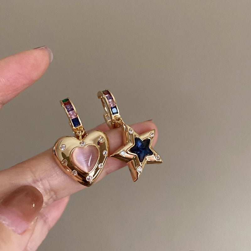 Hazelgrace Asymmetrical Star Heart Earrings [JG1CPD0A]