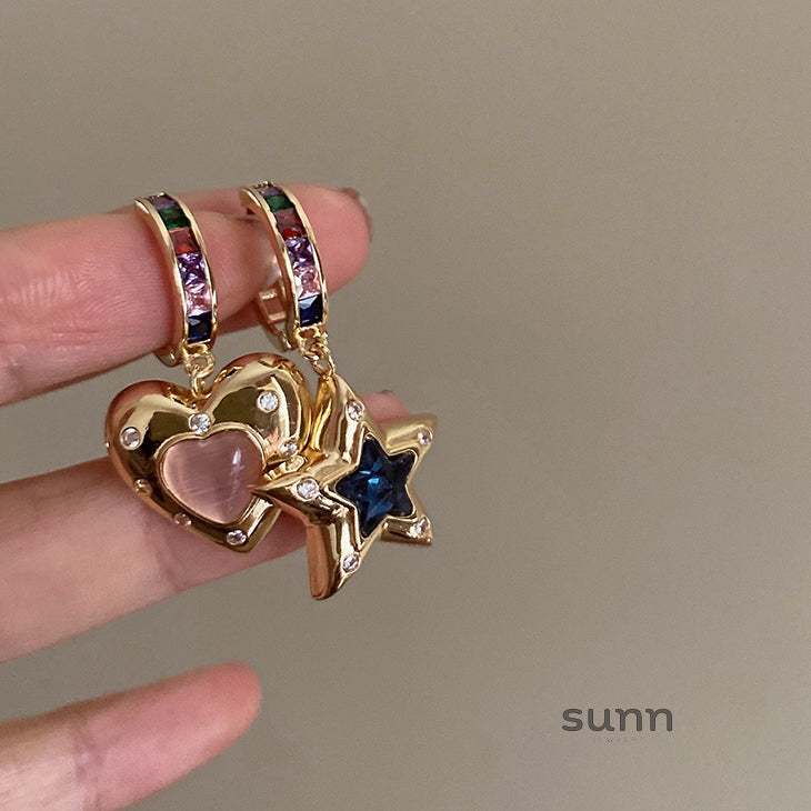 Hazelgrace Asymmetrical Star Heart Earrings [3CHGCB17]