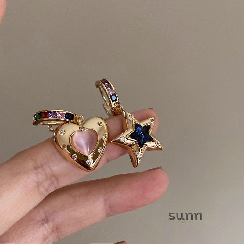 Hazelgrace Asymmetrical Star Heart Earrings [4ZRYXJXE]