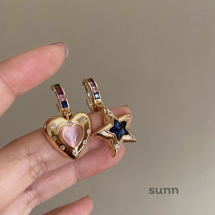 Hazelgrace Asymmetrical Star Heart Earrings [9REFOX6K]
