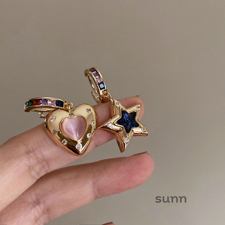 Hazelgrace Asymmetrical Star Heart Earrings [GRGCN0P1]