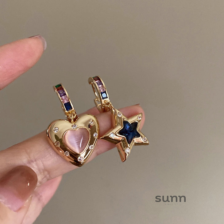 Hazelgrace Asymmetrical Star Heart Earrings [ABA7NW4E]