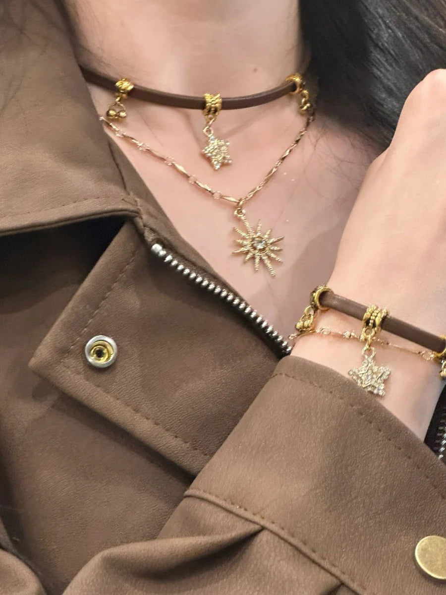 Hazelyn Layered Leather Sun Necklace