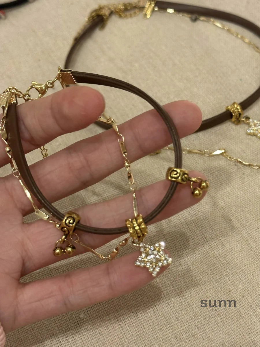 Hazelyn Layered Leather Sun Necklace