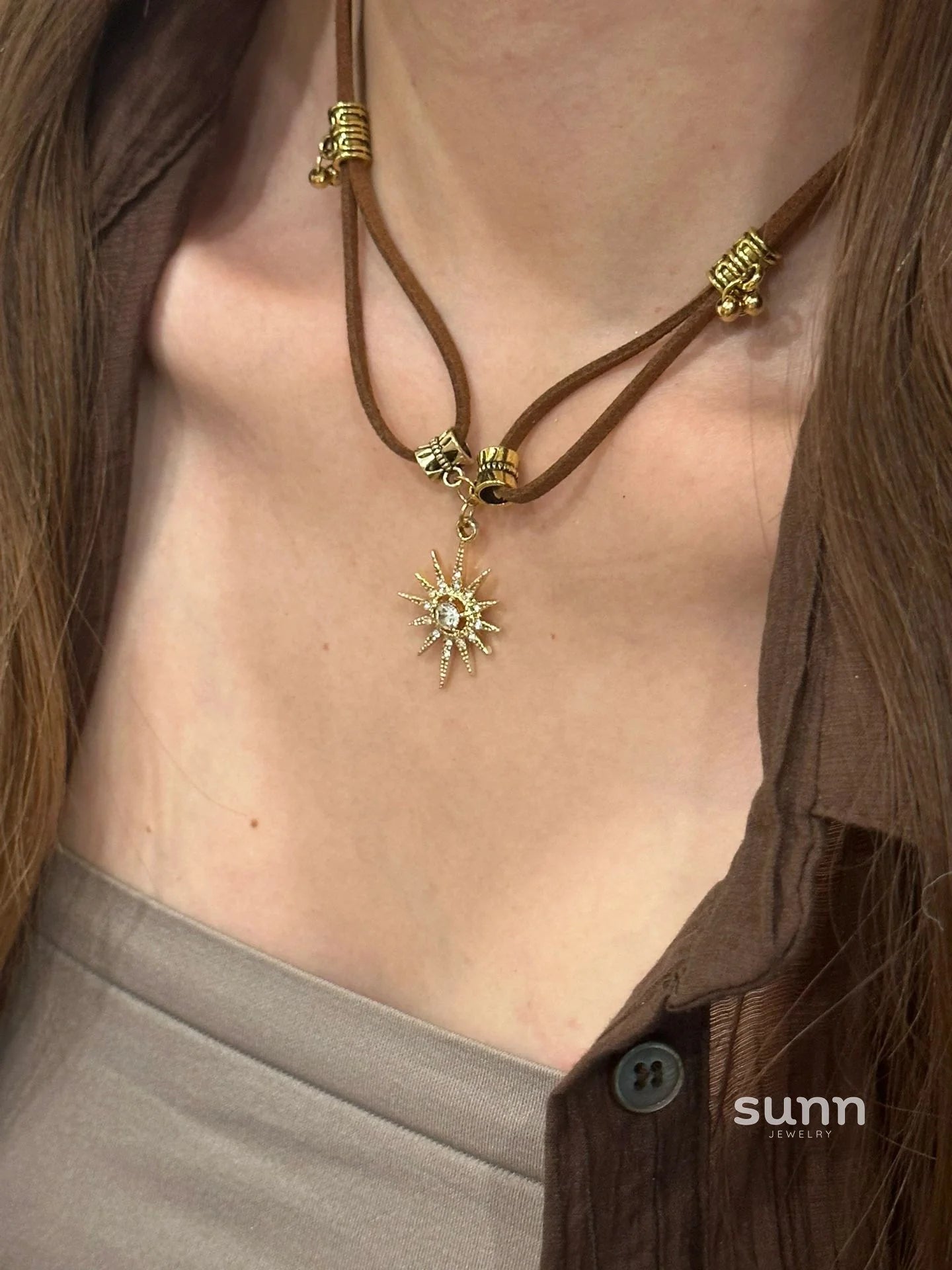 Hazelyn Layered Leather Sun Necklace