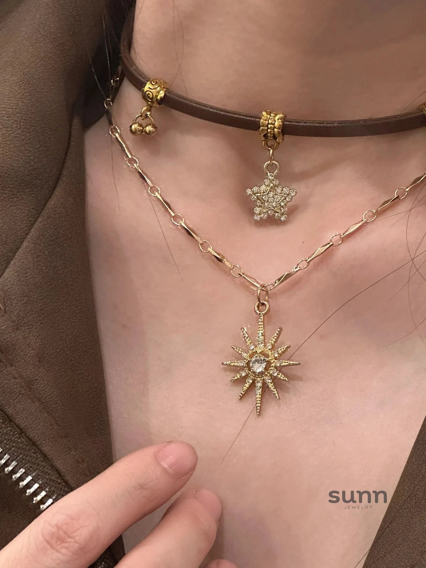 Hazelyn Layered Leather Sun Necklace