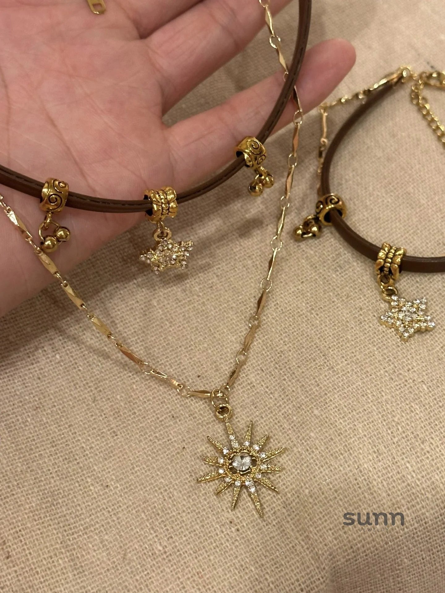 Hazelyn Layered Leather Sun Necklace