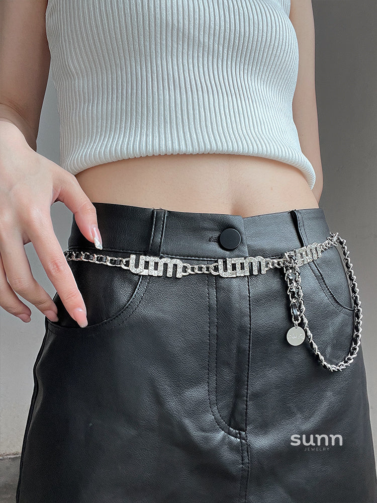 Henlee Rhinestone Letter Waist Chain