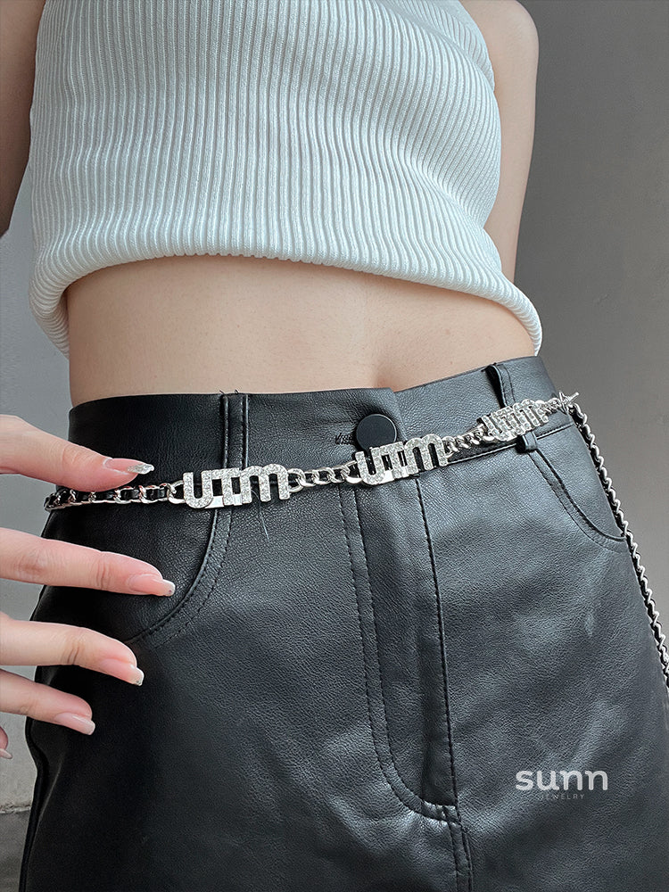 Henlee Rhinestone Letter Waist Chain