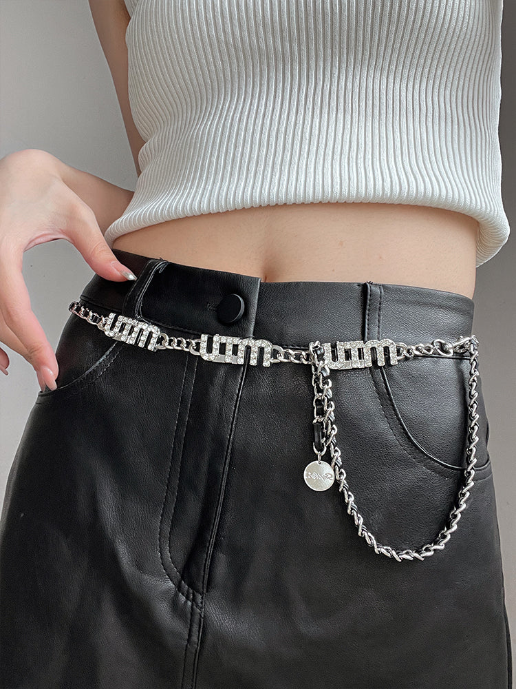 Henlee Rhinestone Letter Waist Chain