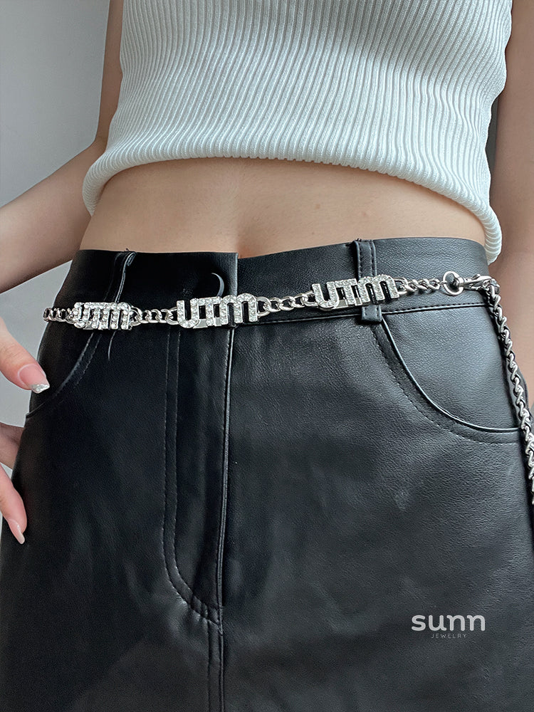 Henlee Rhinestone Letter Waist Chain