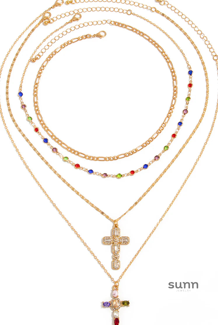 Ilyana Crystal Cross Necklace Set