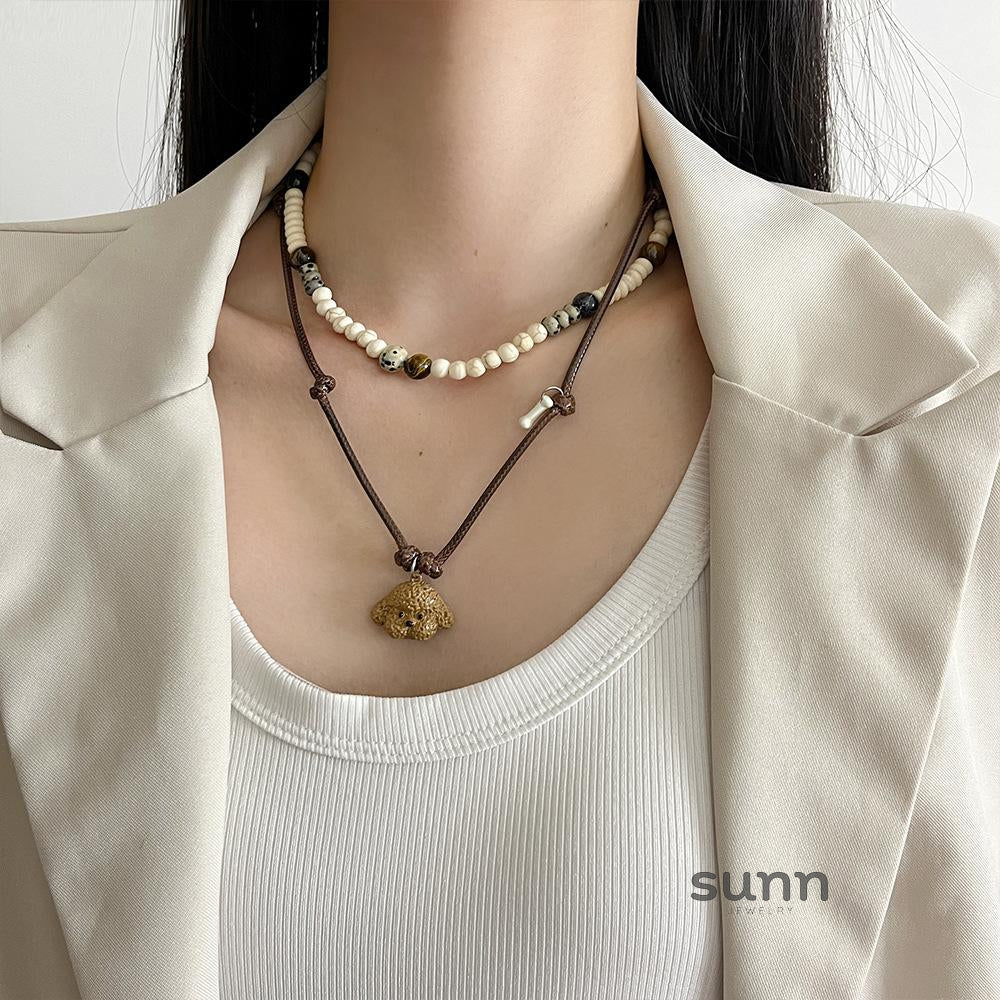 Indya Layered Puppy Charm Necklace [9F9CFD2K]