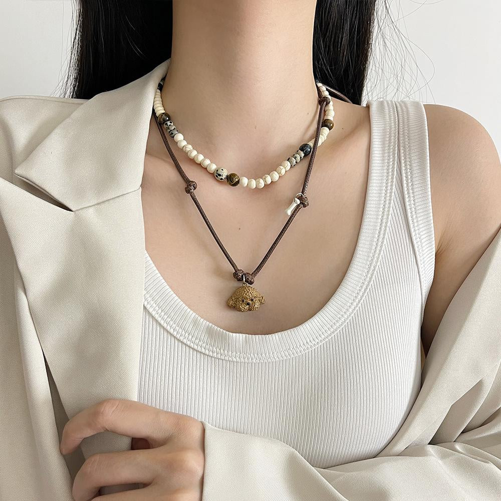 Indya Layered Puppy Charm Necklace [9F9CFD2K]