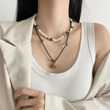 Indya Layered Puppy Charm Necklace [9F9CFD2K]