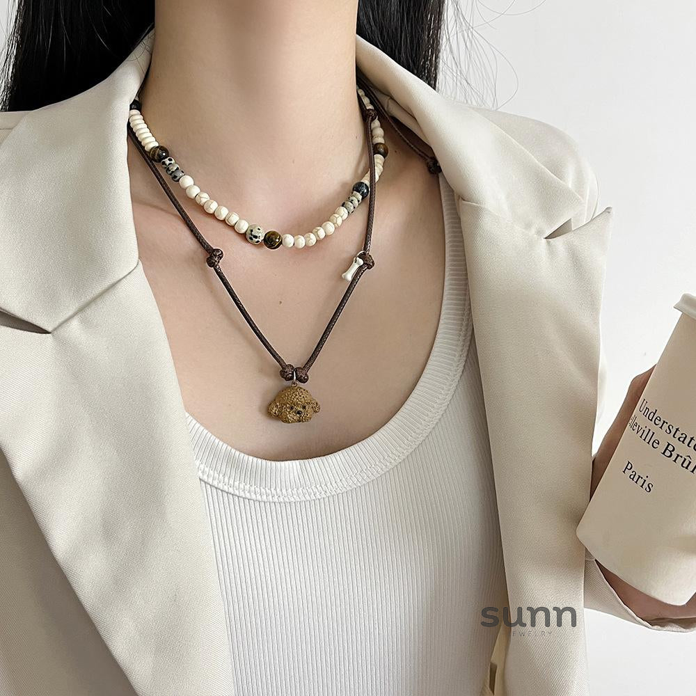 Indya Layered Puppy Charm Necklace [F3FZPBPE]