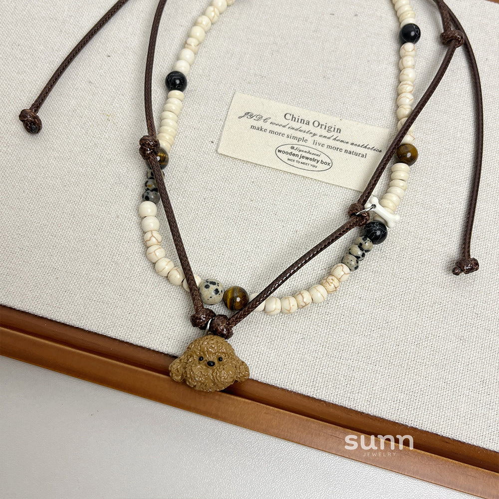 Indya Layered Puppy Charm Necklace [HUC7ABGQ]