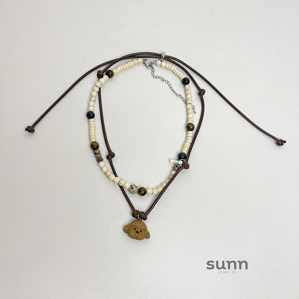 Indya Layered Puppy Charm Necklace [82H0OKTA]