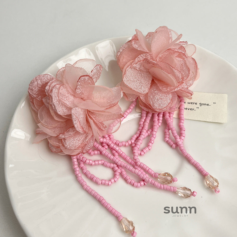 Irelynn Floral Bead Tassel Earrings [8C6Y4MD6]