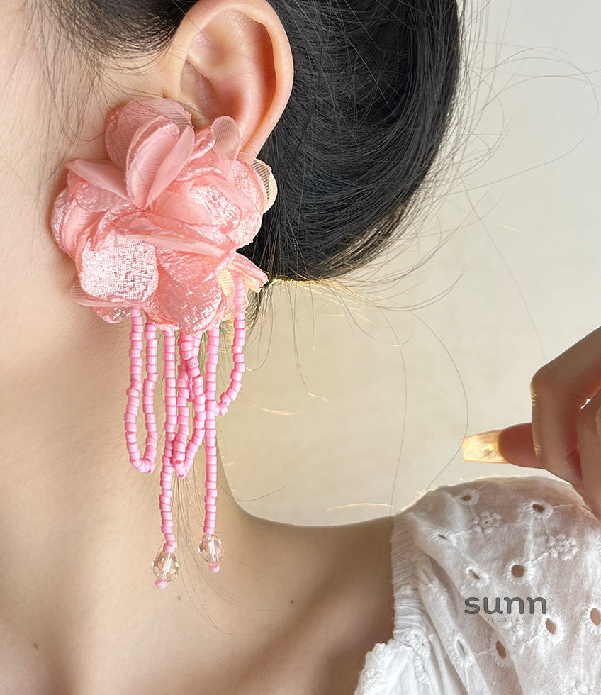 Irelynn Floral Bead Tassel Earrings [Q9Q08ZFC]