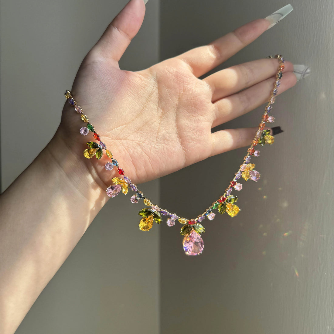 Iriana Colorful Zircon Leaf Necklace