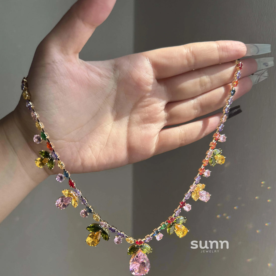 Iriana Colorful Zircon Leaf Necklace