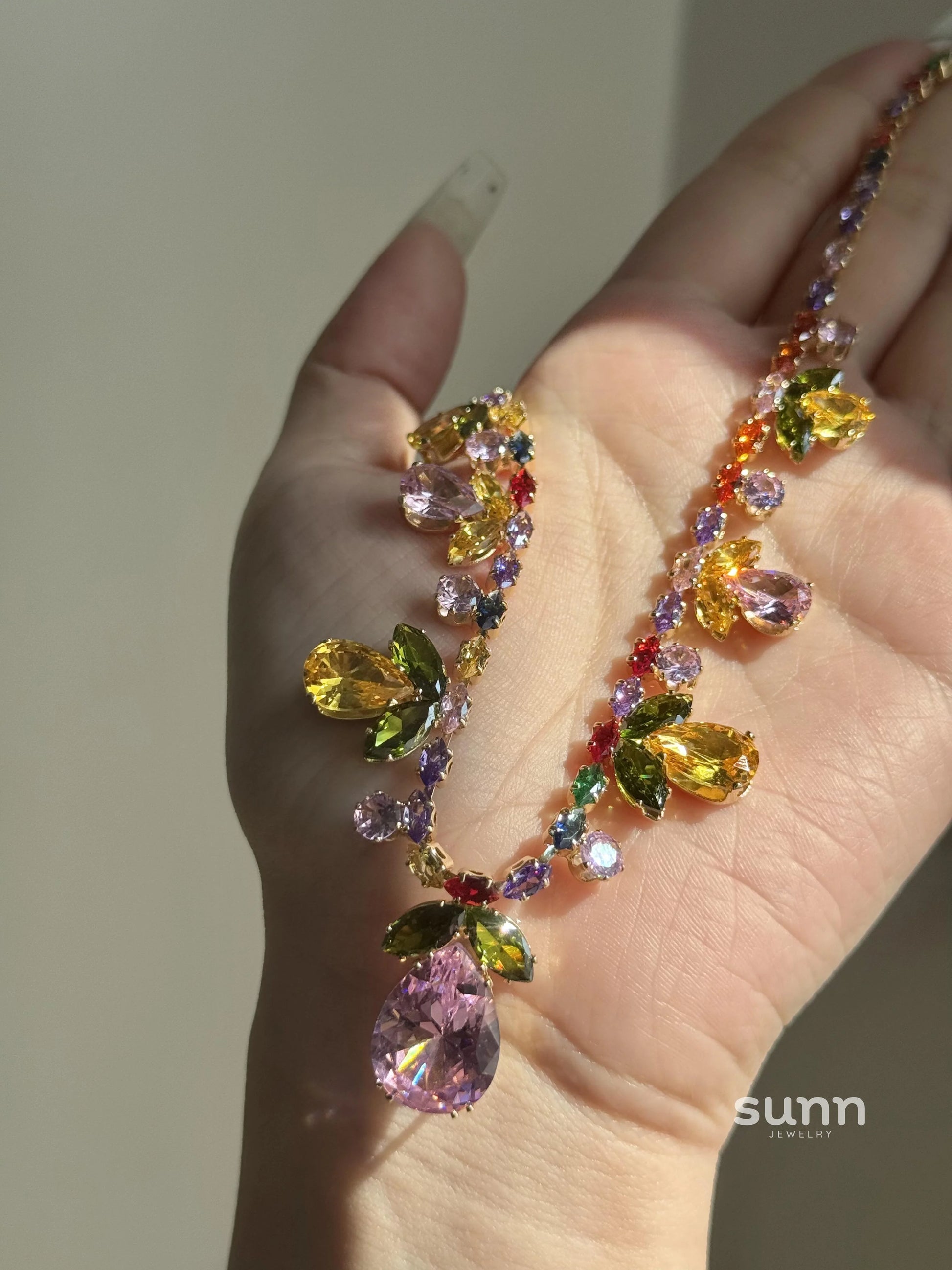 Iriana Colorful Zircon Leaf Necklace