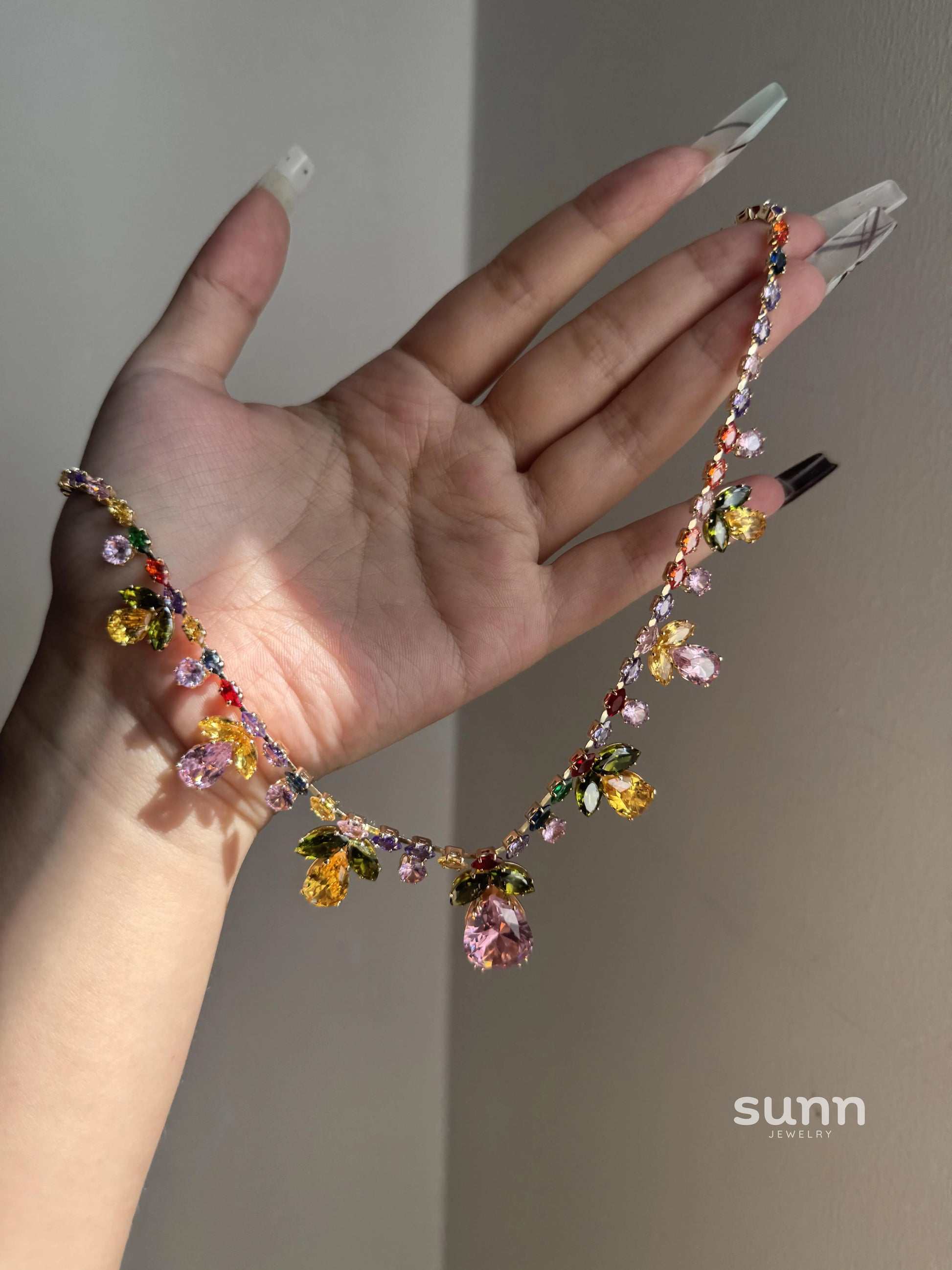 Iriana Colorful Zircon Leaf Necklace