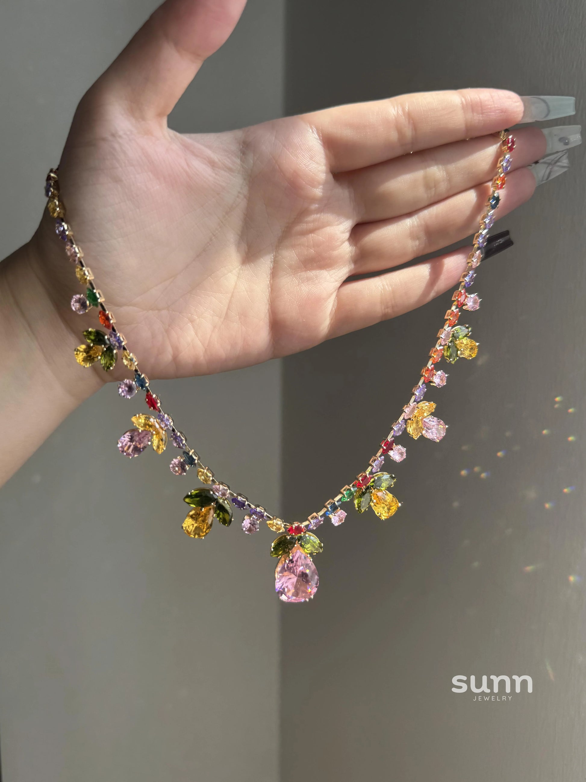 Iriana Colorful Zircon Leaf Necklace