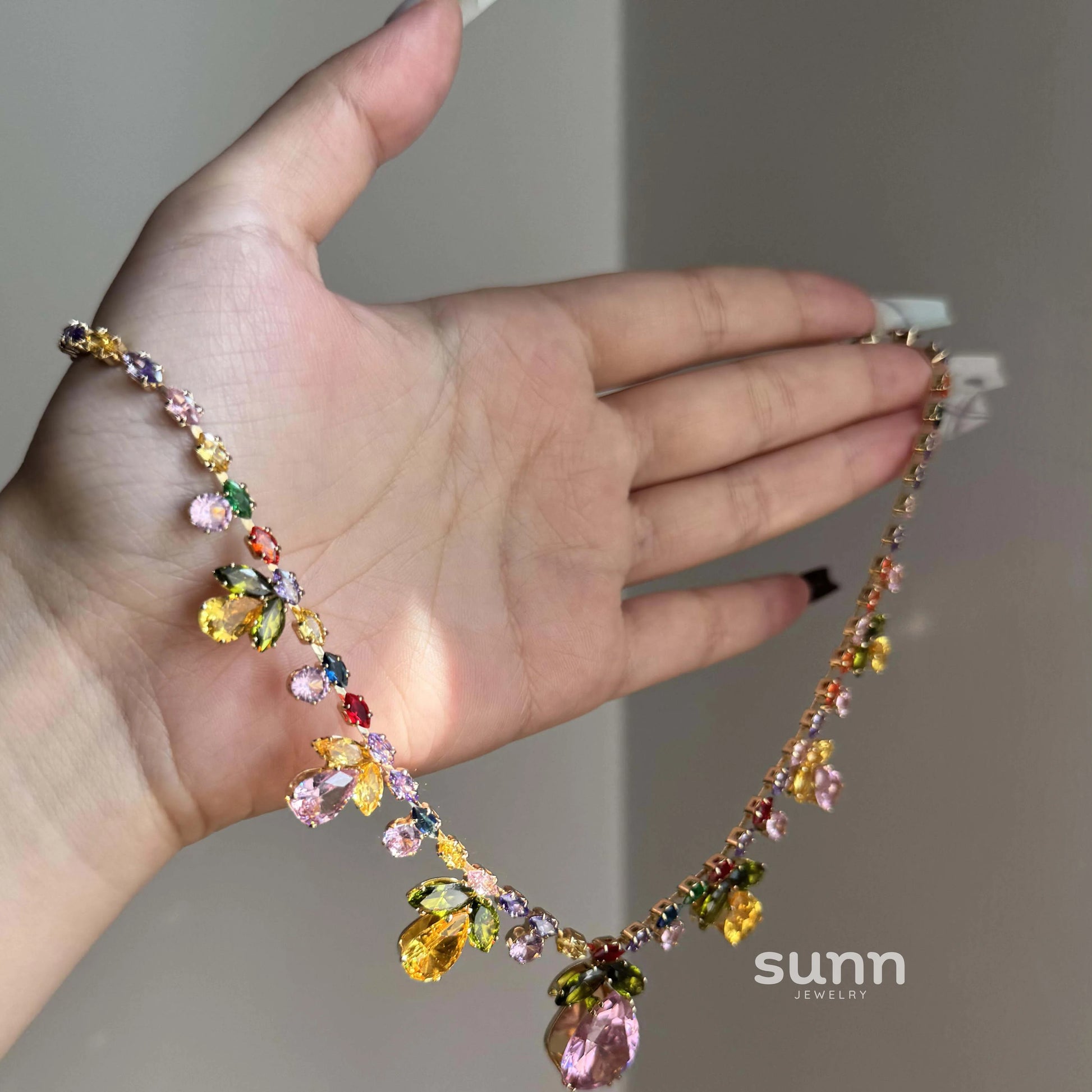 Iriana Colorful Zircon Leaf Necklace