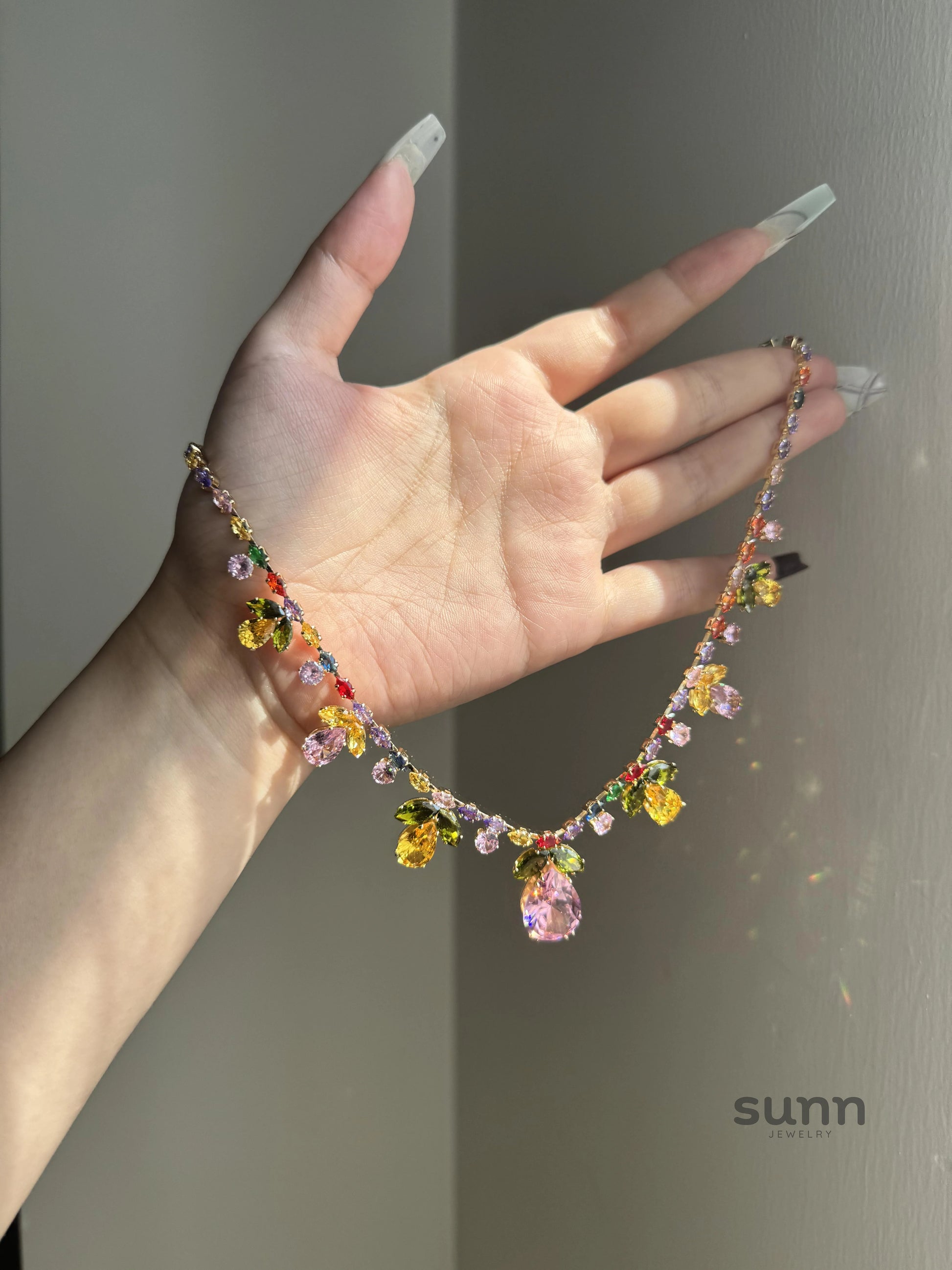 Iriana Colorful Zircon Leaf Necklace