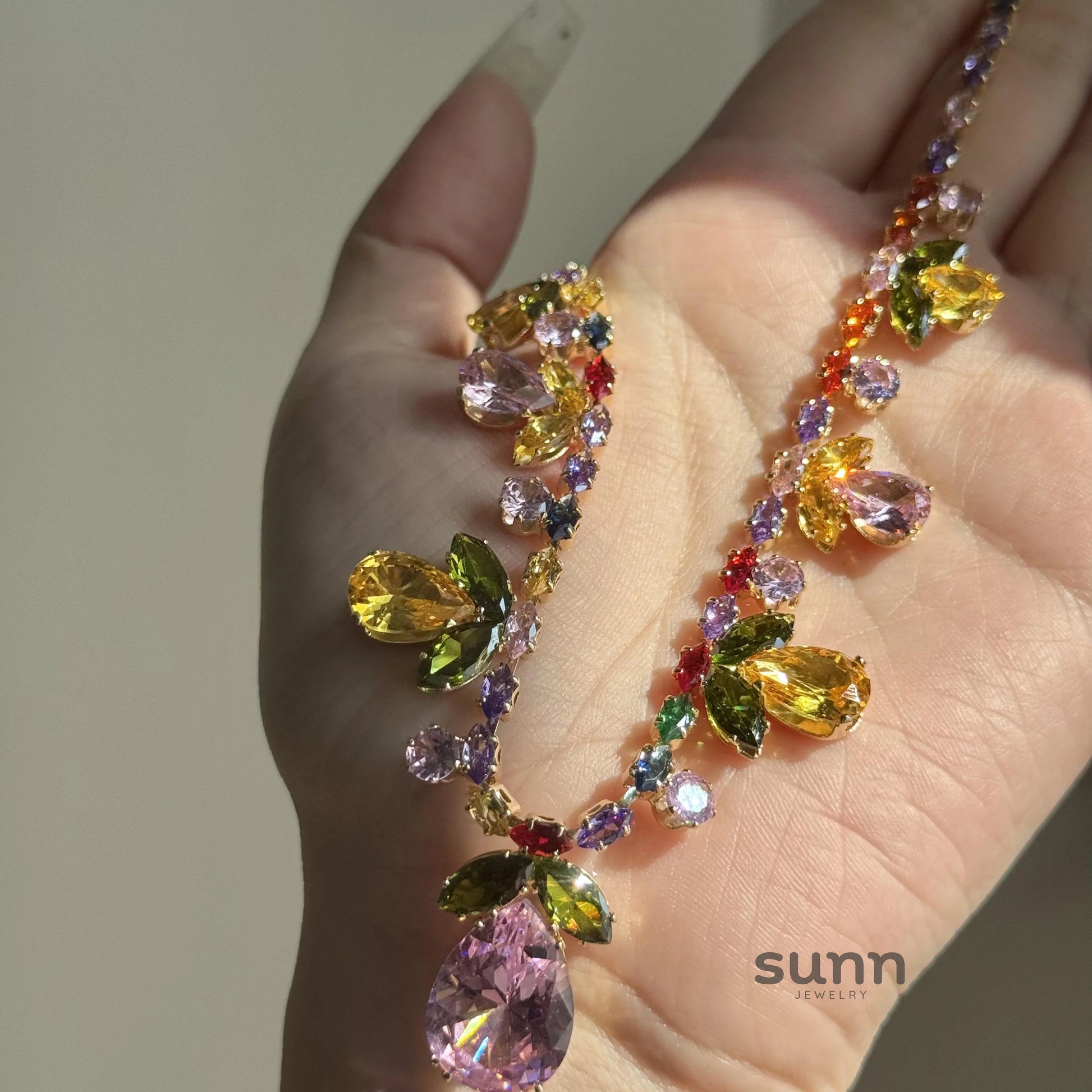 Iriana Colorful Zircon Leaf Necklace