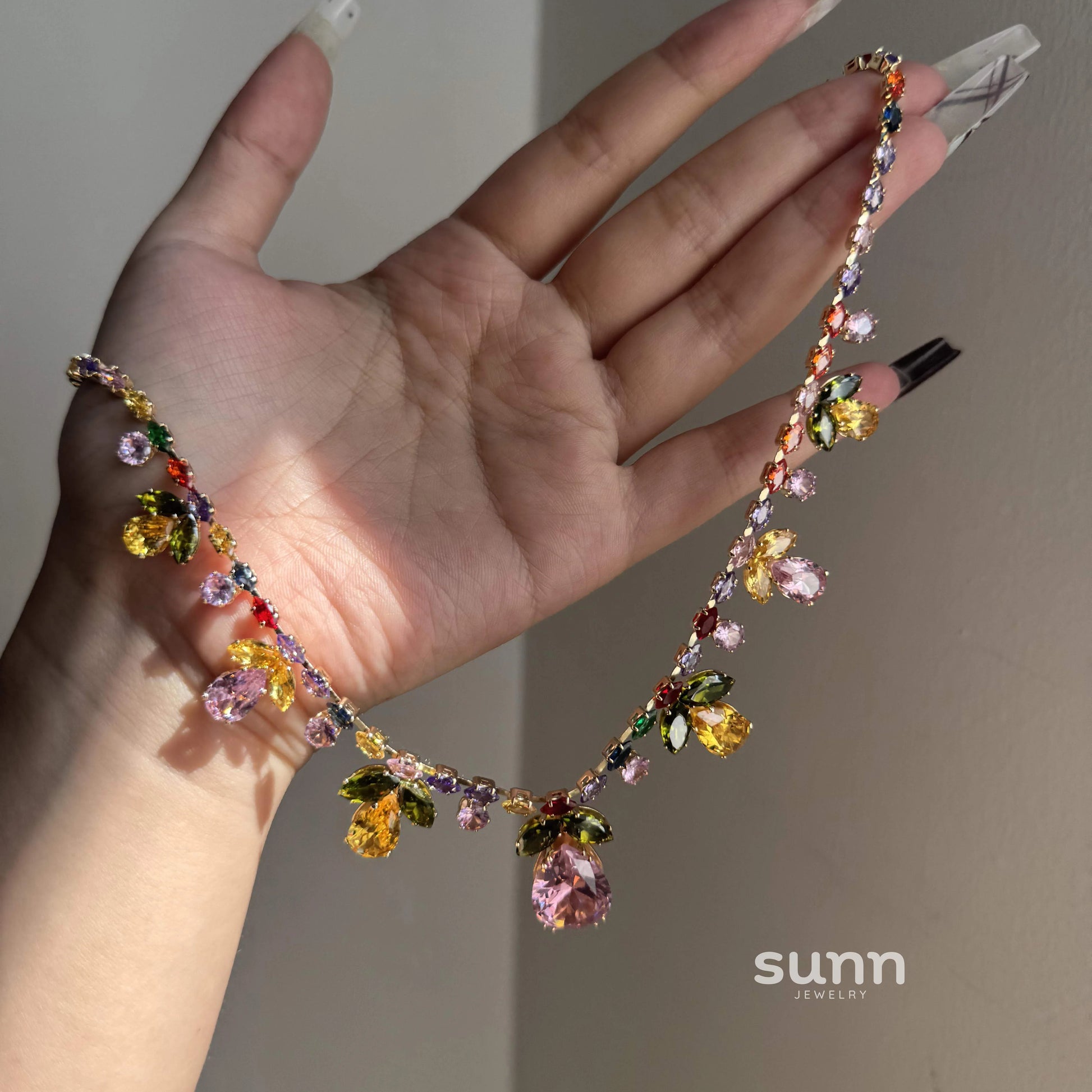 Iriana Colorful Zircon Leaf Necklace
